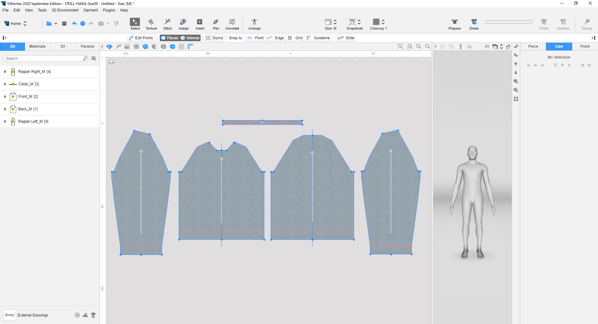 Exported DXF shape in the VStitcher 3D software of Browzwear