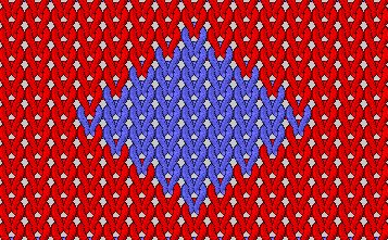 The yarn carrier of the outer area is to be carried out behind the rhombus to save a yarn carrier.