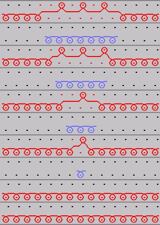 The thread is routed through behind the rhombus with the jacquard generator net 1x1.