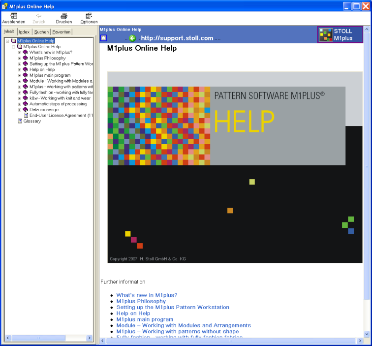Start page of the M1plus help function